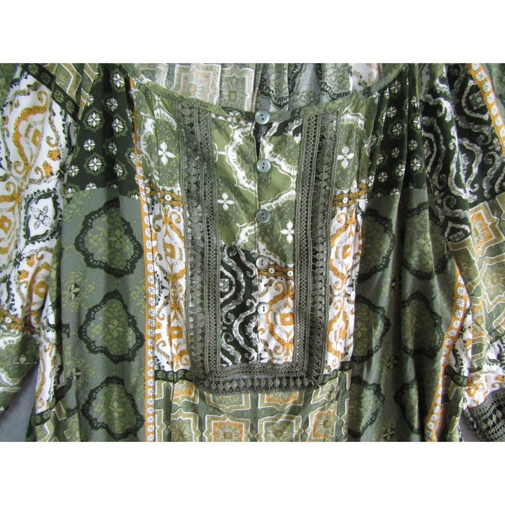 Cato 14 16W Green Patchwork Print Square Neck Boh… - image 3